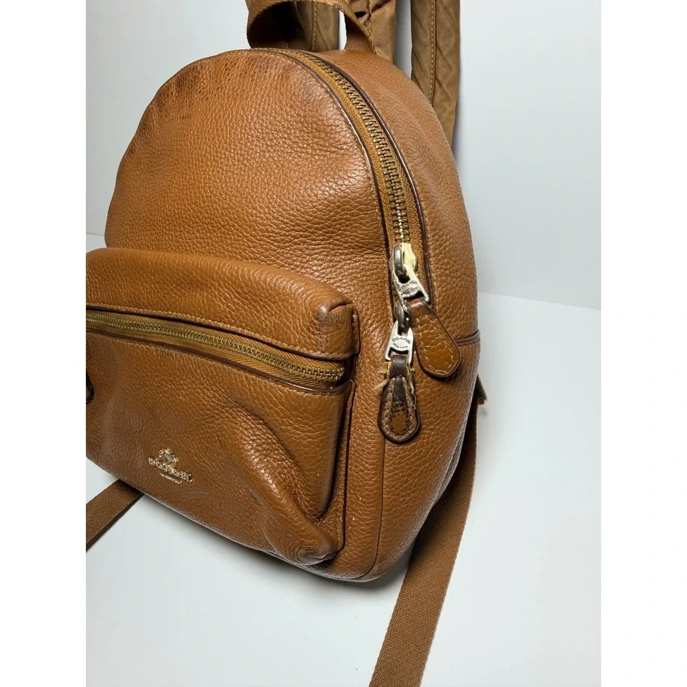Coach Saddle Leather Mini Charlie Backpack F38263 Pebble Leather Backpack.